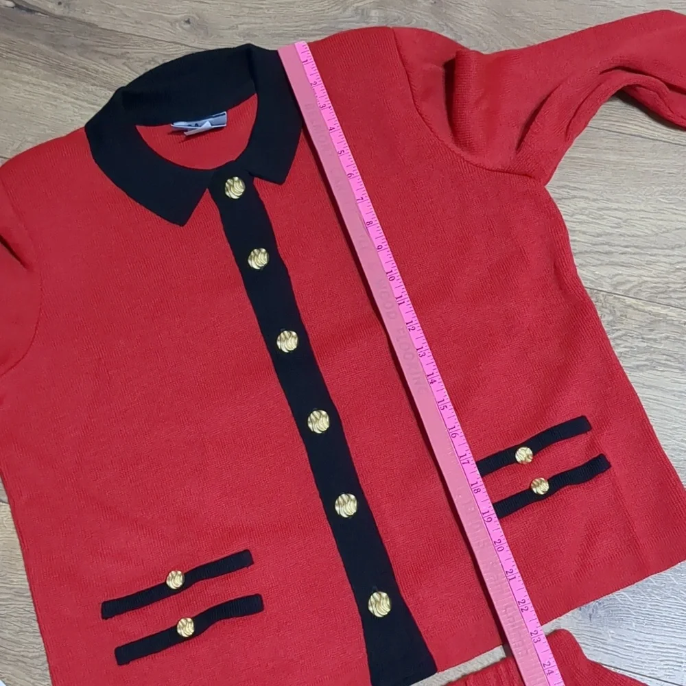 Vintage Mita Women's 2PC Knit Suit Jacket & Skirt red Black Size 14 - Picture 6 of 12